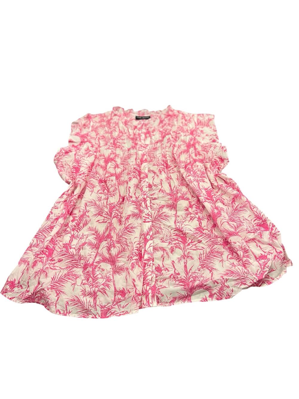 Lane Bryant flutter sleeve ruffle neck top size 26 pink and white
